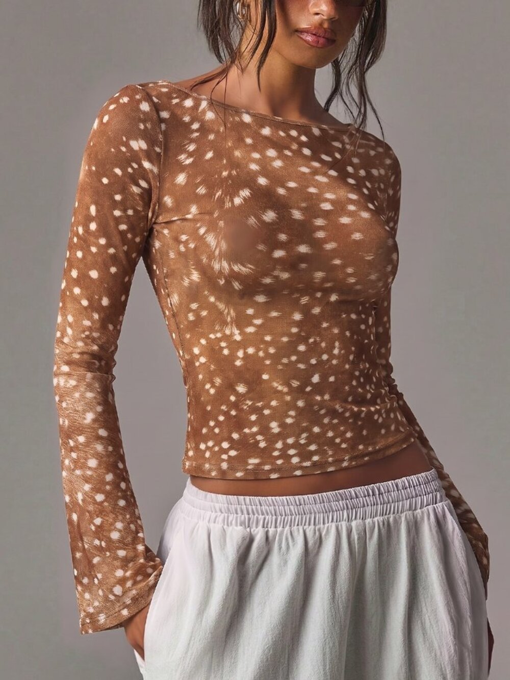 Khaki Party Women's Slim Fit Mesh Top